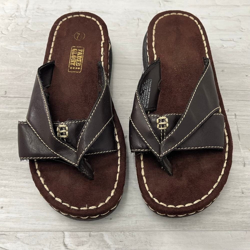 Faded Glory Brown Angela Thong Platform Sandals Women's 7.5 Y2K Retro Casual